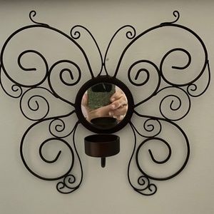 Pier 1 Metal Butterfly Wall Art with mirror and candle tea light holder